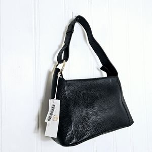 Corder London Florence Black Pebbled Leather Shoulder Bag Brass Ring Purse